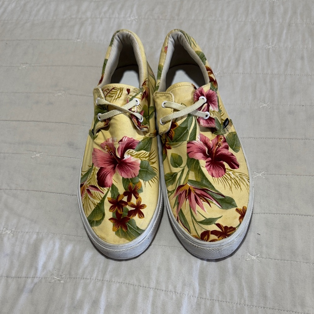 HUF Yellow Canvas Sneakers with Pink Floral Print